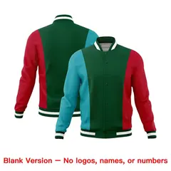 Green Aqua Red Three-Color Block Varsity Letterman Jacket 7