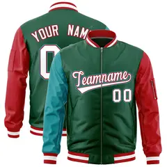 Green Aqua Red Varsity Letterman Bomber Jacket Full-Zip Raglan Sleeves 1