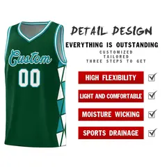 Green Aqua White Side Triangle Splicing Basketball Jersey 4