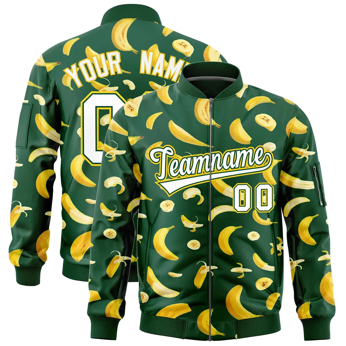 Green Banana Pattern Varsity Letterman Bomber Jacket