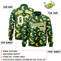Green Banana Pattern Varsity Letterman Bomber Jacket 2