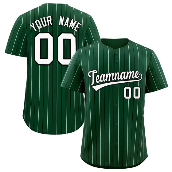 Green Black and White Bi-Color Stripes Baseball Jersey