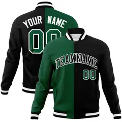 Green Black-Black Two Tone Split Varsity Letterman Jacket 1
