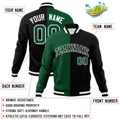 Green Black-Black Two Tone Split Varsity Letterman Jacket 4