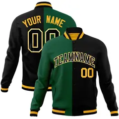 Green Black-Black Two Tone Split Varsity Letterman Jacket 1
