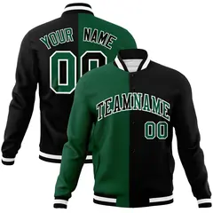 Green Black-Black Two Tone Split Varsity Letterman Jacket 1