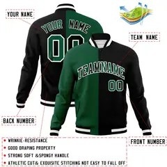 Green Black-Black Two Tone Split Varsity Letterman Jacket 4