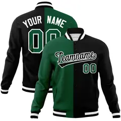 Green Black-Black Two Tone Split Varsity Letterman Jacket 1