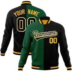 Green Black-Black Two Tone Split Varsity Letterman Jacket