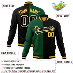 Green Black-Black Two Tone Split Varsity Letterman Jacket 4