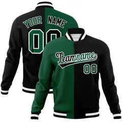 Green Black-Black Two Tone Split Varsity Letterman Jacket 1