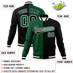 Green Black-Black Two Tone Split Varsity Letterman Jacket 4