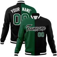 Green Black-Black Two Tone Split Varsity Letterman Jacket 1