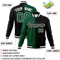 Green Black-Black Two Tone Split Varsity Letterman Jacket 4