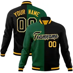 Green Black-Black Two Tone Split Varsity Letterman Jacket 1