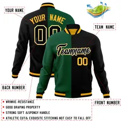 Green Black-Black Two Tone Split Varsity Letterman Jacket 4