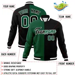 Green Black-Black Two Tone Split Varsity Letterman Jacket 4