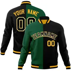 Green Black-Black Two Tone Split Varsity Letterman Jacket 1