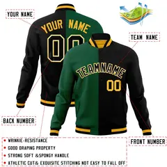 Green Black-Black Two Tone Split Varsity Letterman Jacket 4