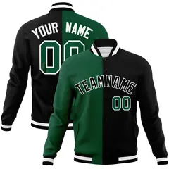 Green Black-Black Two Tone Split Varsity Letterman Jacket 1