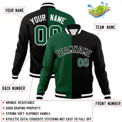 Green Black-Black Two Tone Split Varsity Letterman Jacket 4