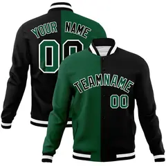 Green Black-Black Two Tone Split Varsity Letterman Jacket 1