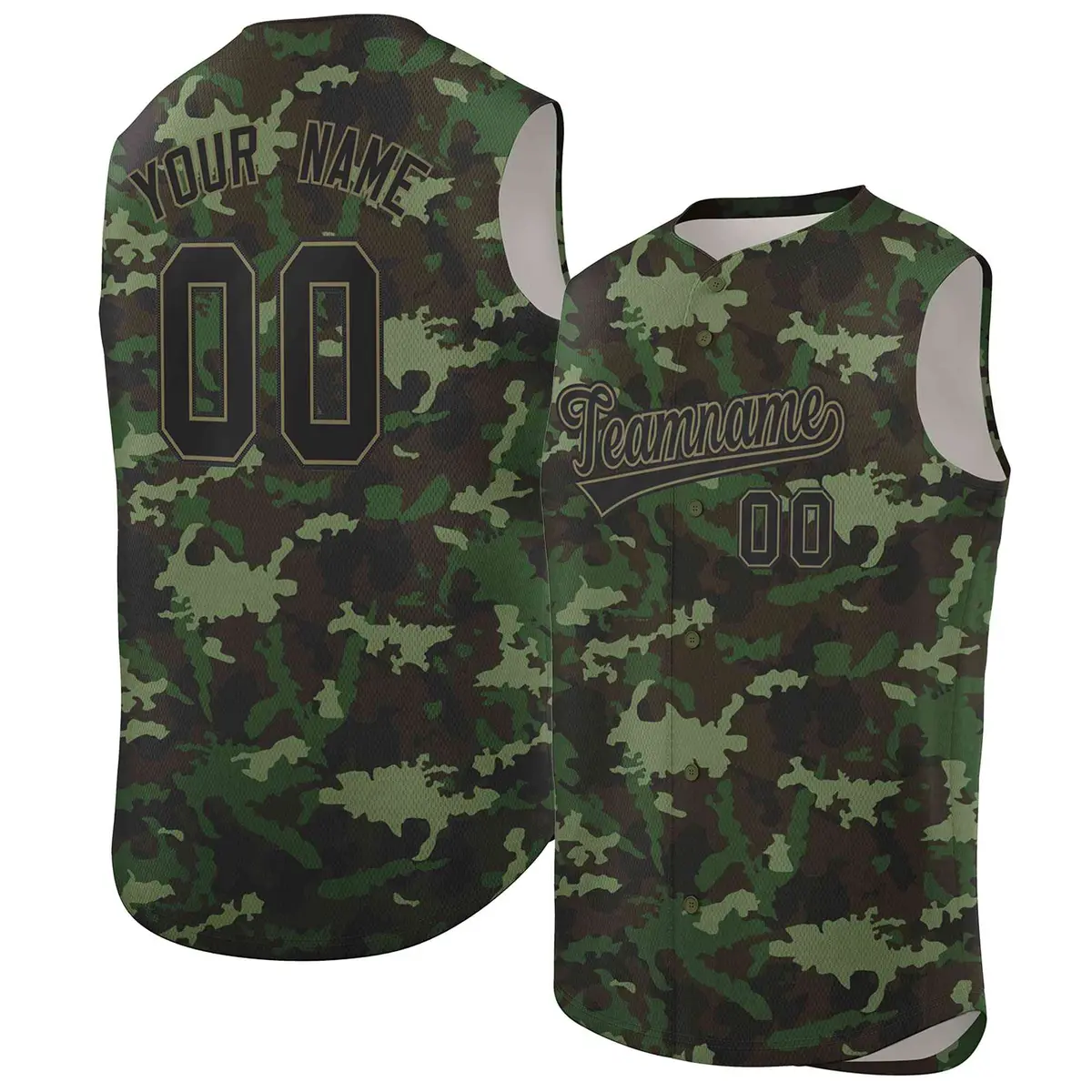 Green Black Camo Sleeveless Authentic Baseball Jersey