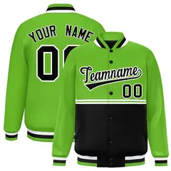 Green Black Color Block Varsity Full-Snap Letterman Jacket 1