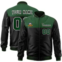 Green Black Color Block Varsity Letterman Bomber Jacket 1