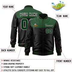 Green Black Color Block Varsity Letterman Bomber Jacket 2