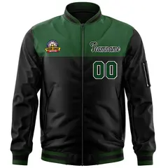 Green Black Color Block Varsity Letterman Bomber Jacket 3