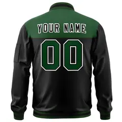 Green Black Color Block Varsity Letterman Bomber Jacket 4