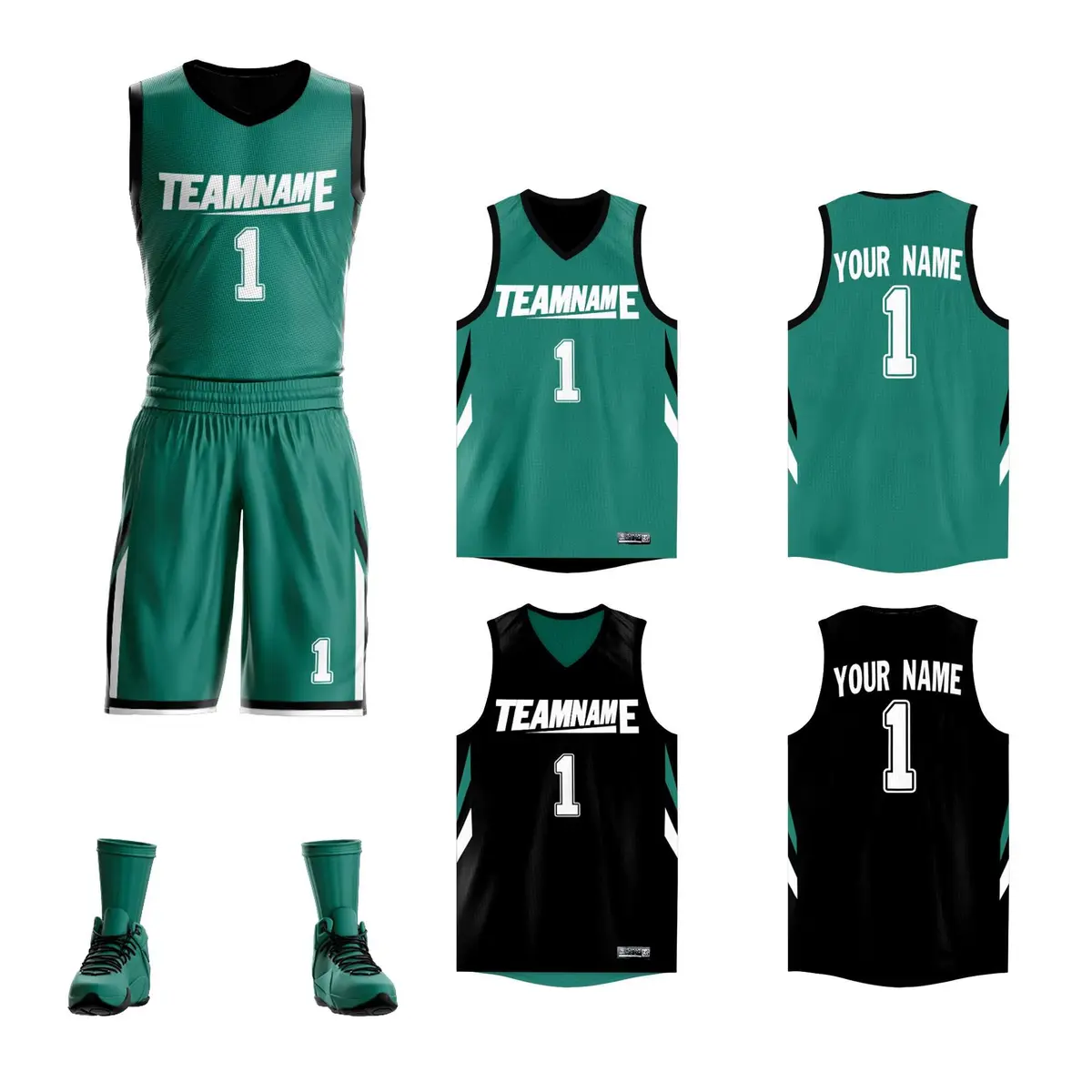 Green Black Double Side Sportswear Basketball Jersey