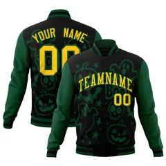 Green Black Gold Halloween Bats Pumpkins Ghost Letterman Jacket 1