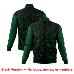 Green Black Gold Halloween Bats Pumpkins Ghost Letterman Jacket 7