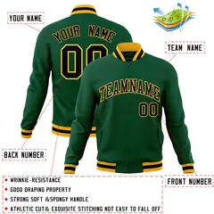 Green Black-Gold Varsity Full-Snap Letterman Jacket 4