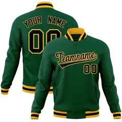 Green Black-Gold Varsity Full-Snap Letterman Jacket 1