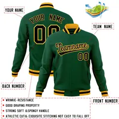 Green Black-Gold Varsity Full-Snap Letterman Jacket 4