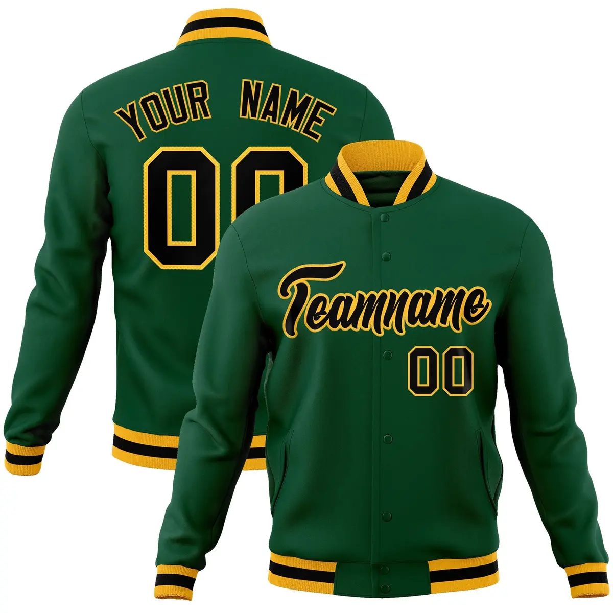 Green Black-Gold Varsity Full-Snap Letterman Jacket