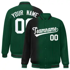 Green Black Gradient Pinstripe Varsity Full-Snap Baseball Jacket 1