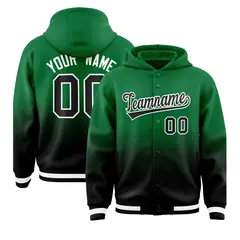Green Black Gradient Varsity Letterman Full-Snap Jacket Hoodie