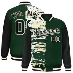 Green Black Graffiti Pattern Varsity Full-Snap Letterman Baseball Jacket