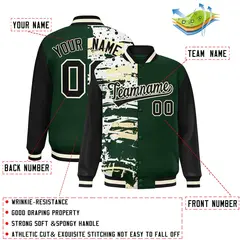 Green Black Graffiti Pattern Varsity Full-Snap Letterman Baseball Jacket 2