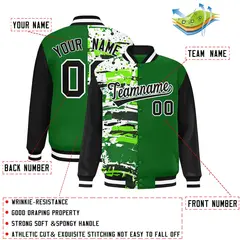 Green Black Graffiti Pattern Varsity Full-Snap Letterman Baseball Jacket 2