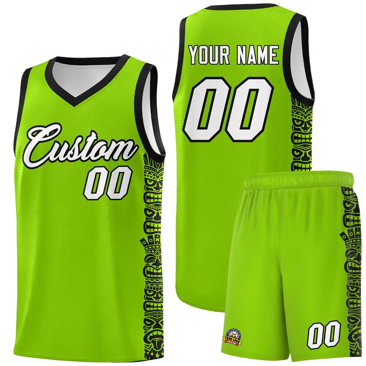 Green Black Indians Pattern Basketball Uniform Jersey