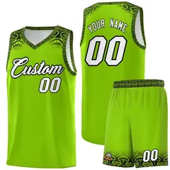 Green Black Indians Print Basketball Uniform Jersey
