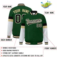 Green Black-Khaki Color Block Varsity Full-Snap Baseball Jacket 2