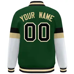 Green Black-Khaki Color Block Varsity Full-Snap Baseball Jacket 4