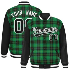 Green Black-Neon Green Plaid Varsity Letterman Jacket 1