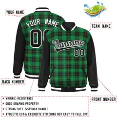 Green Black-Neon Green Plaid Varsity Letterman Jacket 2